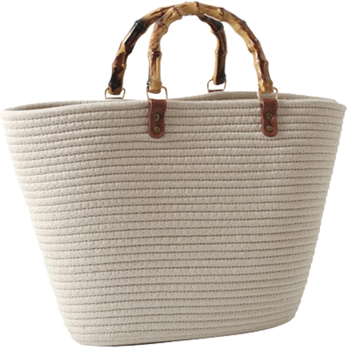 OWGSEE Summer Straw Handbags for Women Bamboo Handle Tote Bag Woven Beach Bags Vacation Purse