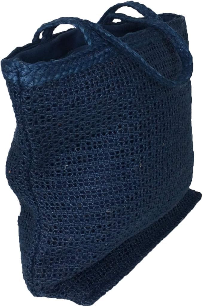 Playa Embroidered Jute Large Beach Tote Bag – Navy Blue Woven Summer Carryall for Women - Image 3