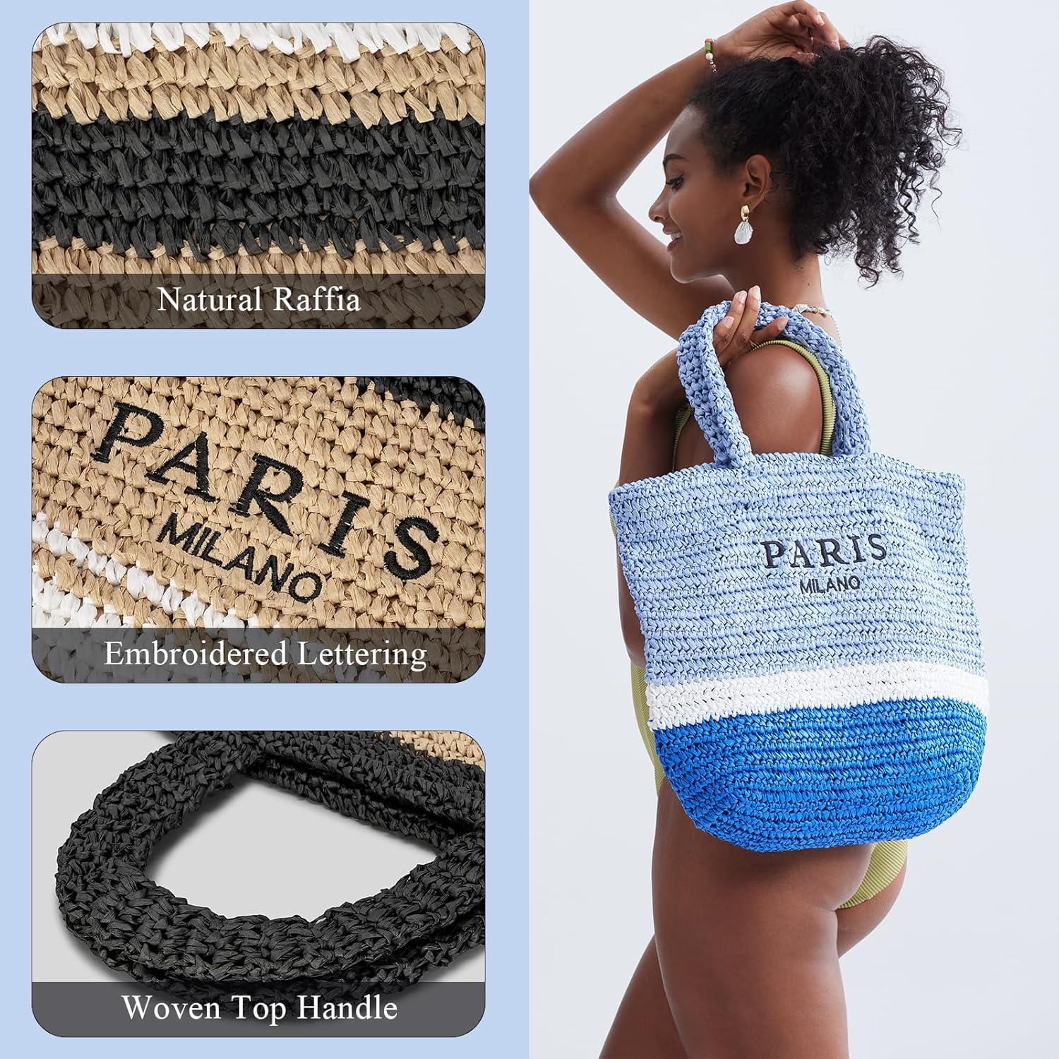 POAPRRD Large Straw Tote Bag Summer Straw Purse for Women Vacation Raffia Woven Beach Bags Handbag - Image 5