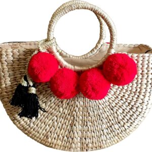 Pom Pom Straw Bag, Pom Pom Straw Bags for Women, Straw Basket Bag,Straw Basket Tote Bag,Beach Basket Bag,Pom Pom Straw Beach Bag,Basket Bag,Straw Bag,Straw Tote Beach Bag,Summer Straw Bag,Straw Tote