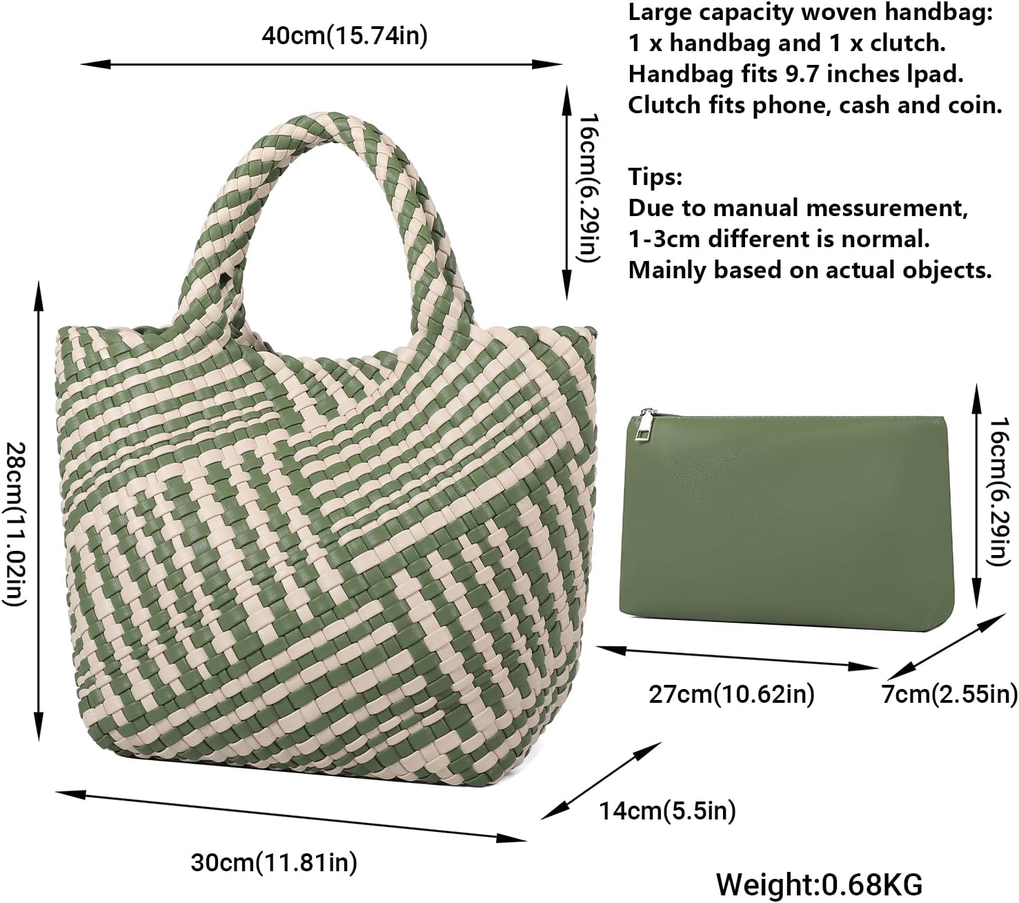 Queenoris Woven Bag for Women, Vegan Leather Tote Bag Large Summer Beach Travel Handbag and Purse Retro Handmade Shoulder Bag - Image 3