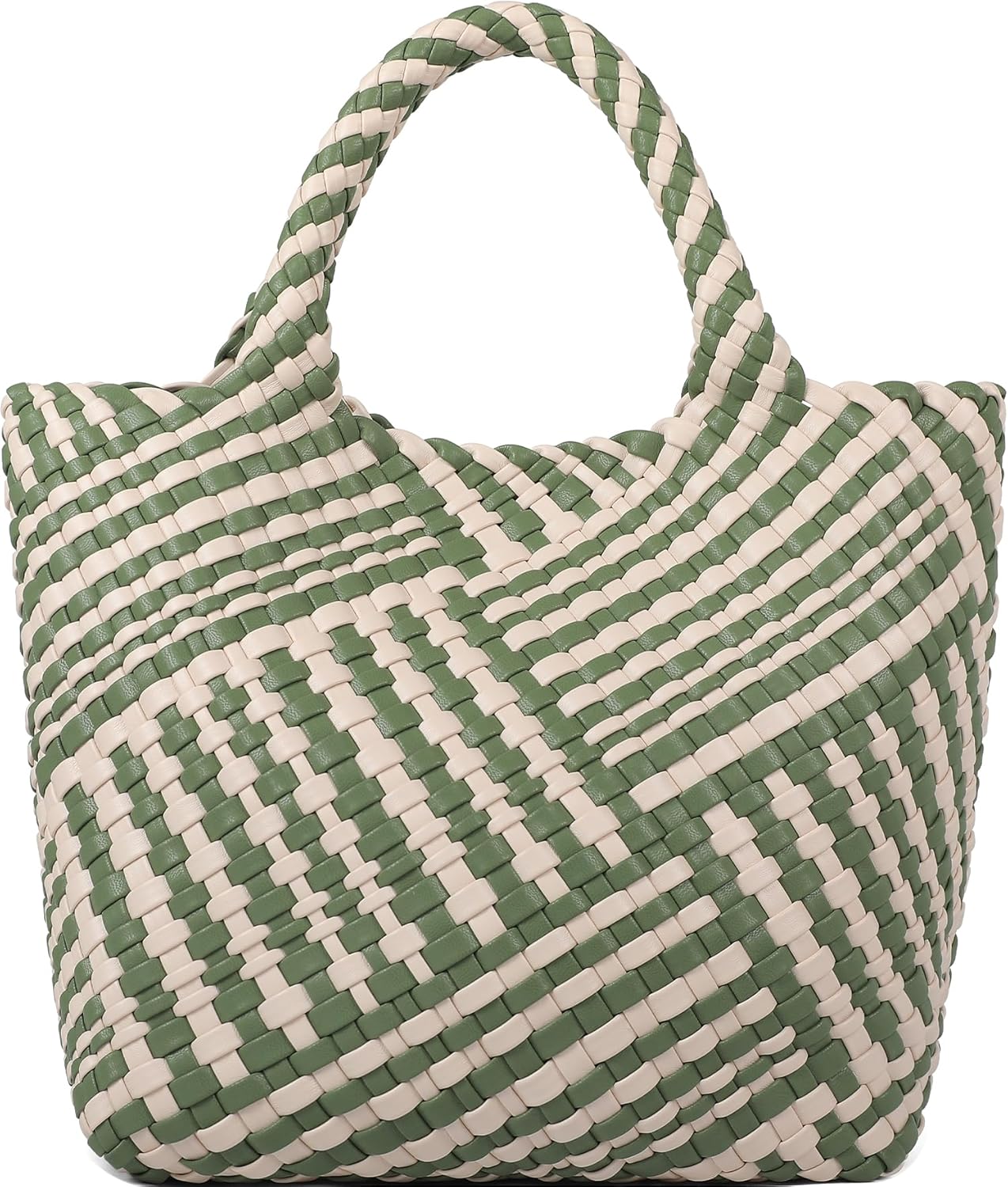 Queenoris Woven Bag for Women, Vegan Leather Tote Bag Large Summer Beach Travel Handbag and Purse Retro Handmade Shoulder Bag