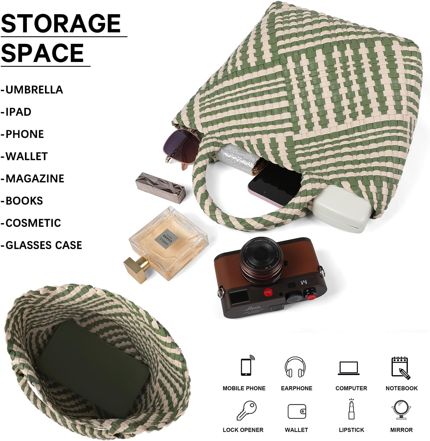 Queenoris Woven Bag for Women, Vegan Leather Tote Bag Large Summer Beach Travel Handbag and Purse Retro Handmade Shoulder Bag - Image 4