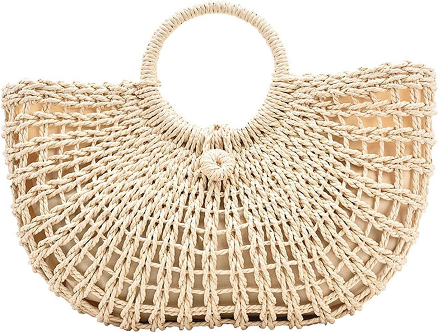 QZUnique Hand-woven Straw Bag Women Summer Beach Handbag Purse Retro Rattan Tote Clutch Travel Bag with Wood Round Top Handle - Image 10