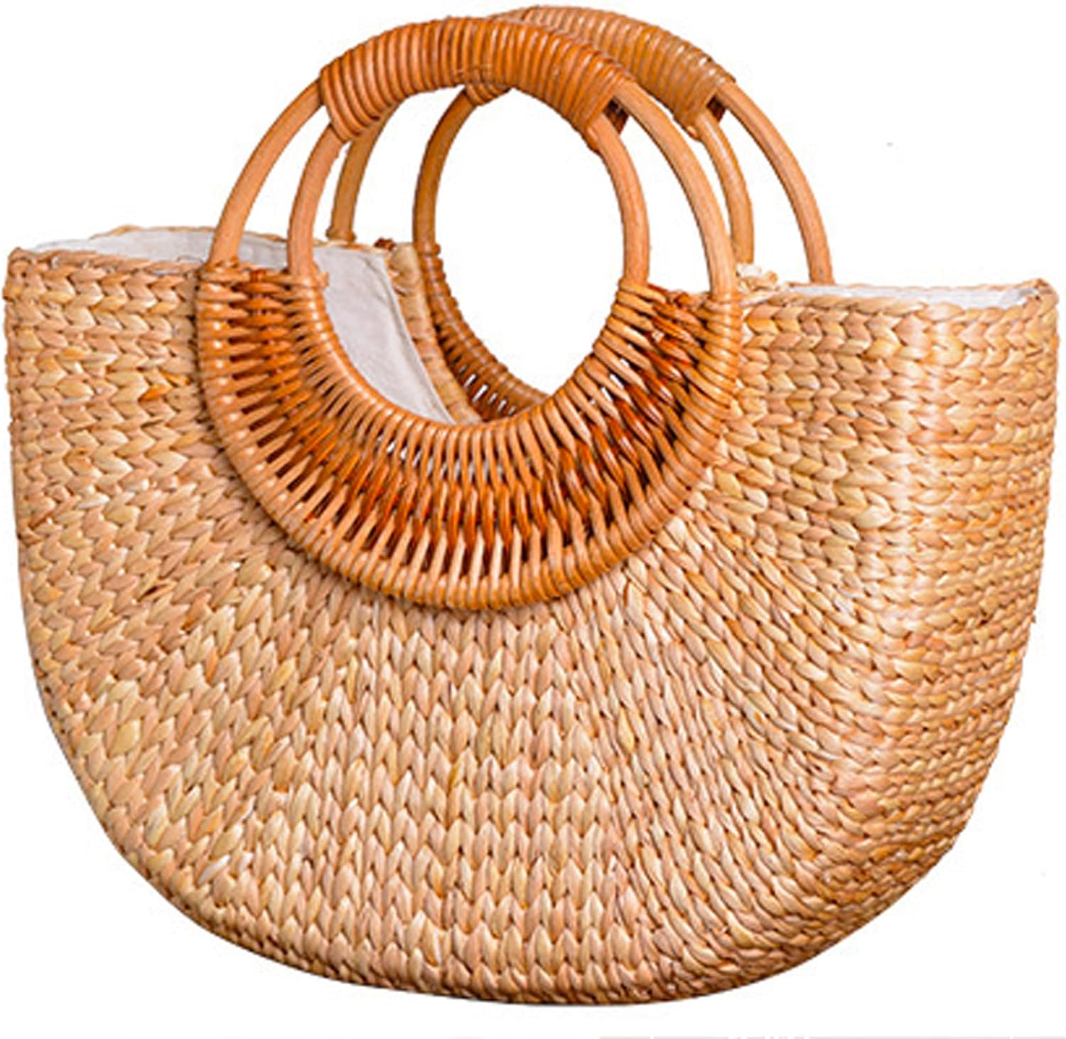 QZUnique Hand-woven Straw Bag Women Summer Beach Handbag Purse Retro Rattan Tote Clutch Travel Bag with Wood Round Top Handle - Image 8
