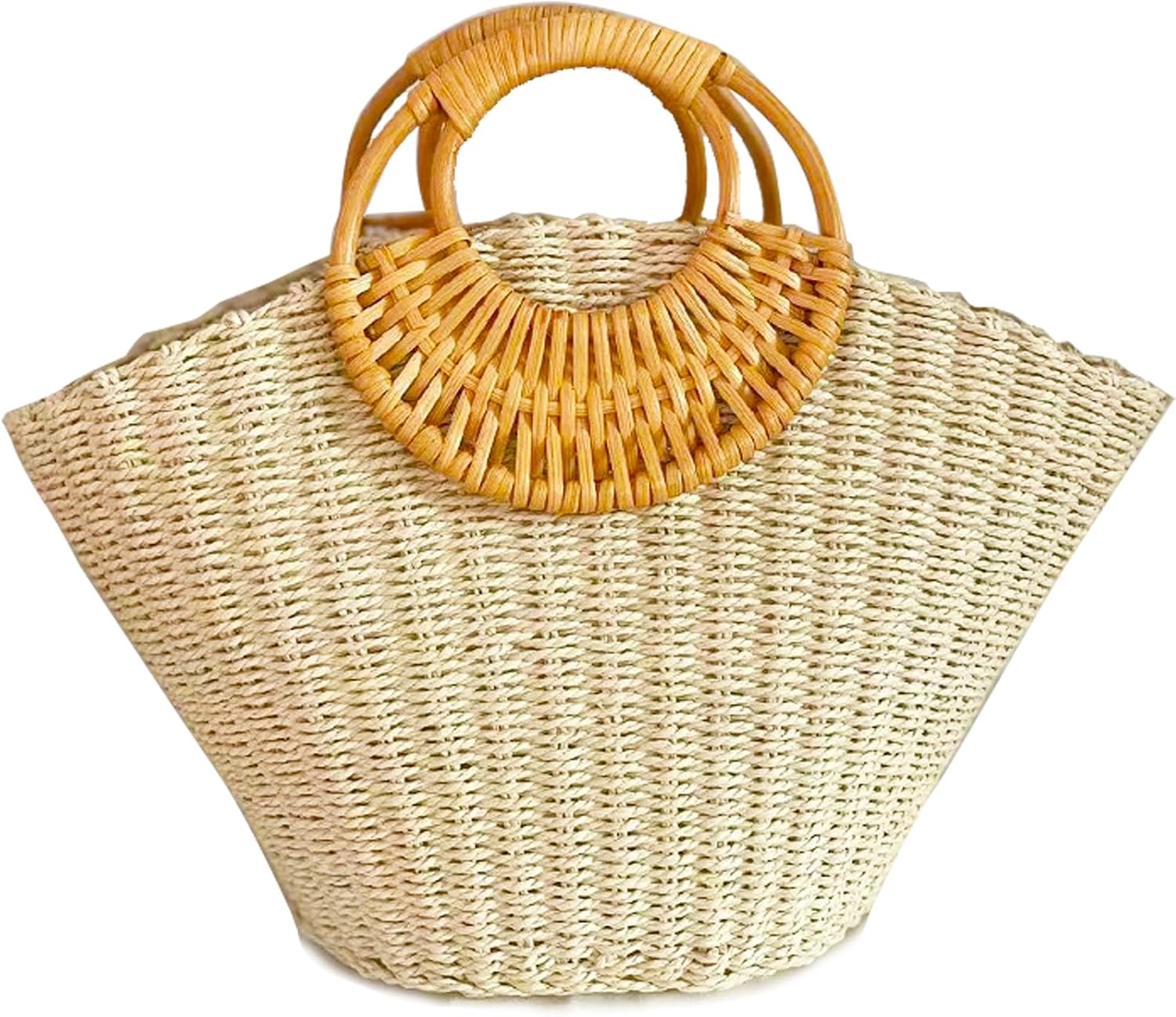 QZUnique Hand-woven Straw Bag Women Summer Beach Handbag Purse Retro Rattan Tote Clutch Travel Bag with Wood Round Top Handle - Image 7