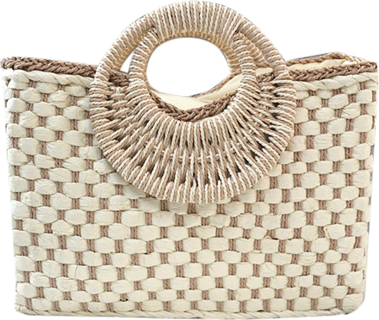 QZUnique Hand-woven Straw Bag Women Summer Beach Handbag Purse Retro Rattan Tote Clutch Travel Bag with Wood Round Top Handle - Image 11
