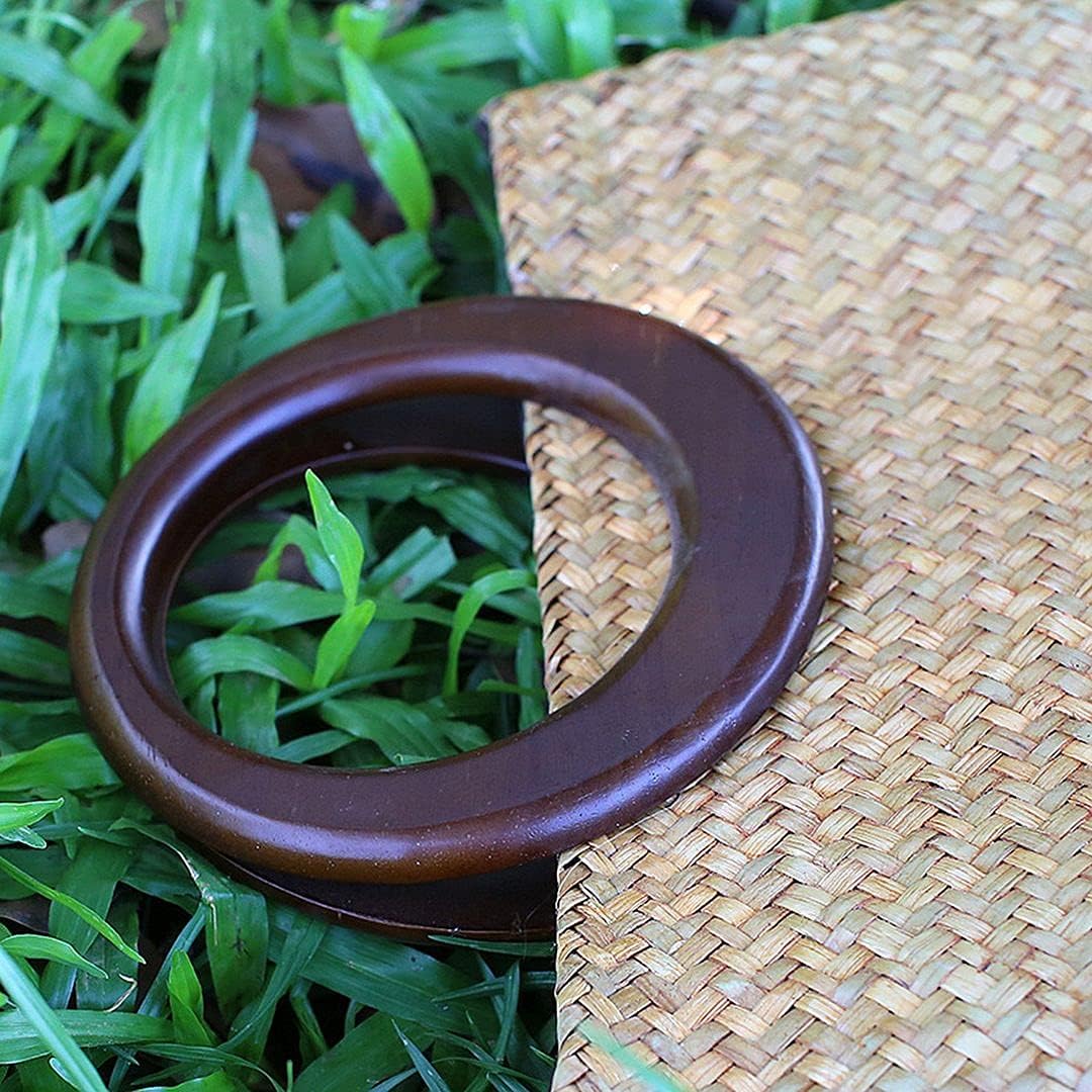 QZUnique Hand-woven Straw Bag Women Summer Beach Handbag Purse Retro Rattan Tote Clutch Travel Bag with Wood Round Top Handle - Image 4