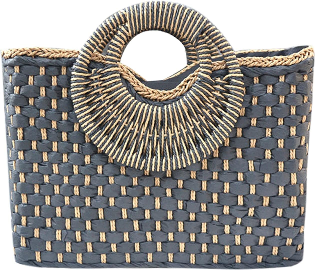 QZUnique Hand-woven Straw Bag Women Summer Beach Handbag Purse Retro Rattan Tote Clutch Travel Bag with Wood Round Top Handle - Image 15