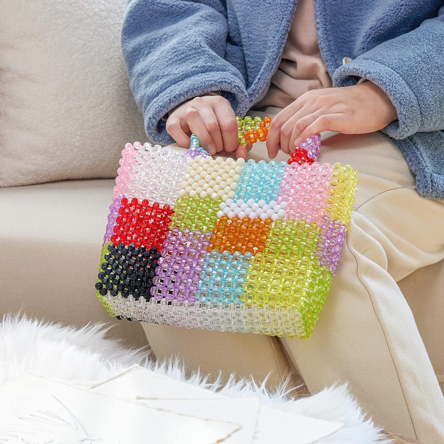 Rainbow Colorful Beaded Bag Handbags Tote Bags - Image 2