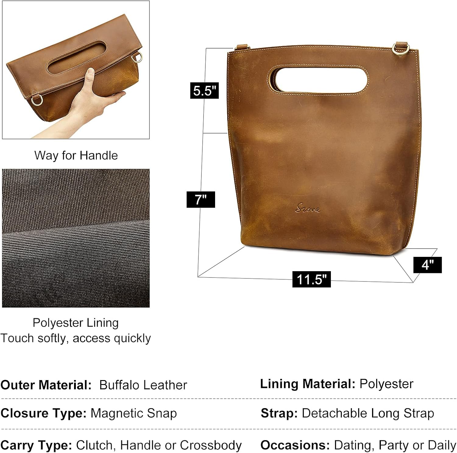 S-ZONE Vintage Genuine Leather Tote Bag for Women Large Shoulder Purse Handbag with Clutch Bag - Image 3