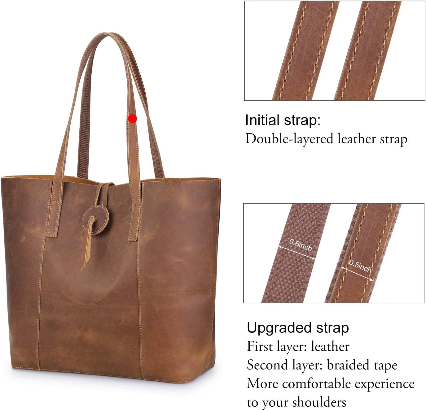 S-ZONE Vintage Genuine Leather Tote Bag for Women Large Shoulder Purse Handbag with Clutch Bag - Image 8