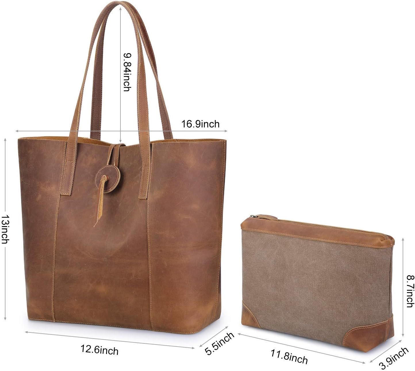 S-ZONE Vintage Genuine Leather Tote Bag for Women Large Shoulder Purse Handbag with Clutch Bag - Image 7