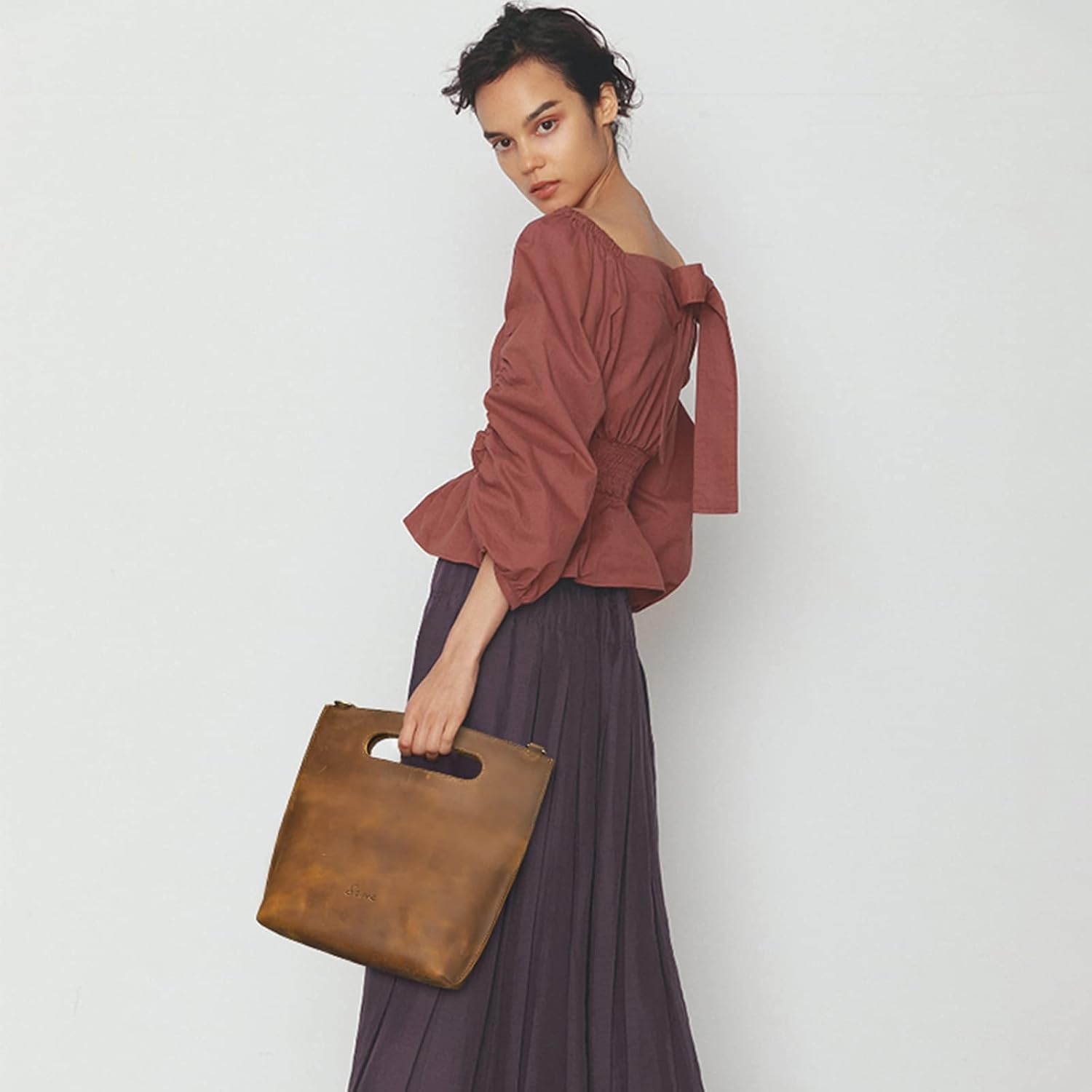 S-ZONE Vintage Genuine Leather Tote Bag for Women Large Shoulder Purse Handbag with Clutch Bag - Image 2