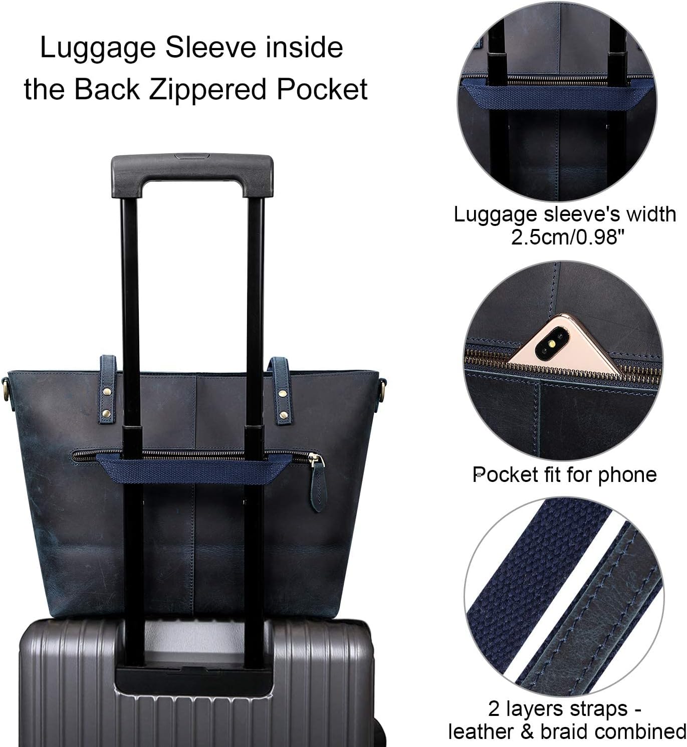 S-ZONE Women Genuine Leather Tote Bag Shoulder Handbag Bundle with Bucket Crossbody Purse - Image 7