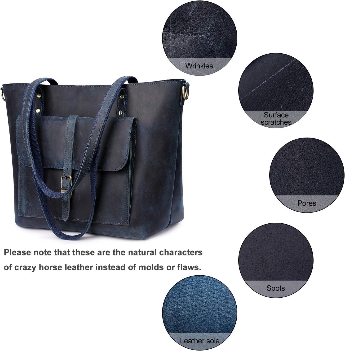 S-ZONE Women Genuine Leather Tote Bag Shoulder Handbag Bundle with Bucket Crossbody Purse - Image 9