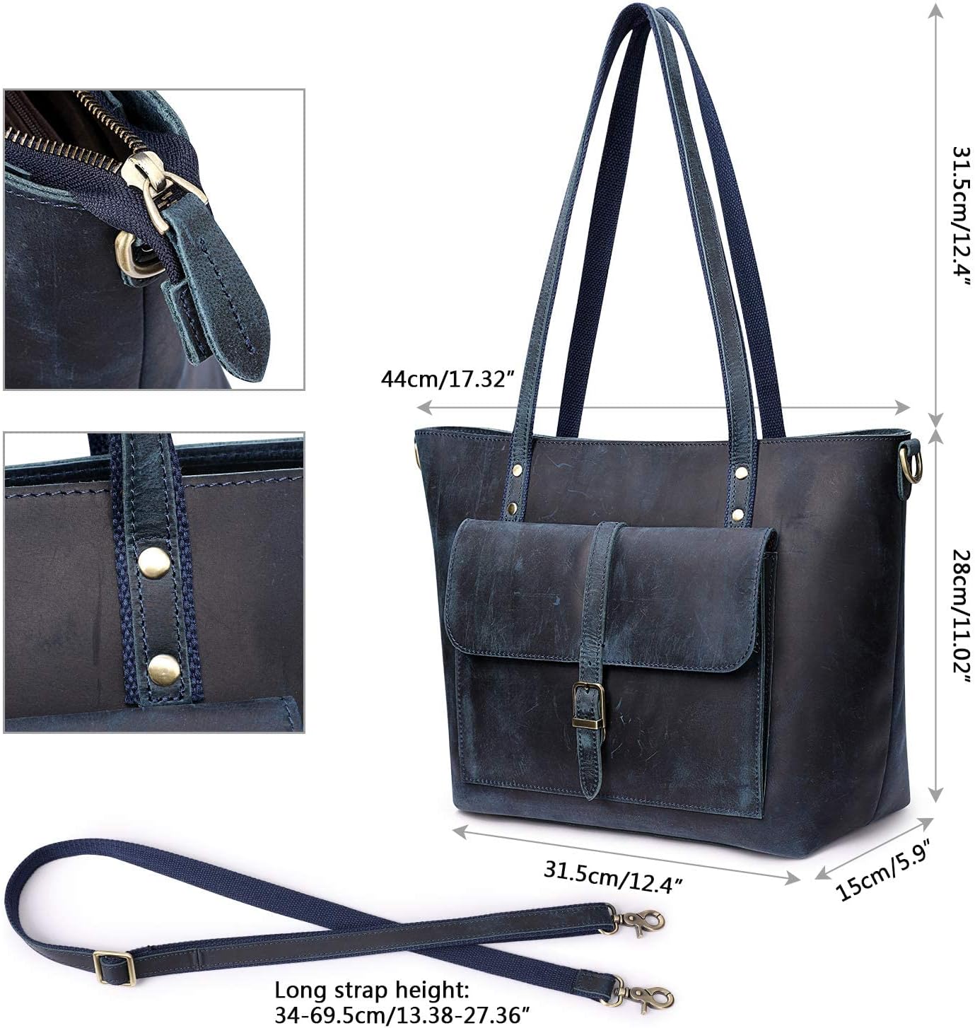 S-ZONE Women Genuine Leather Tote Bag Shoulder Handbag Bundle with Bucket Crossbody Purse - Image 6