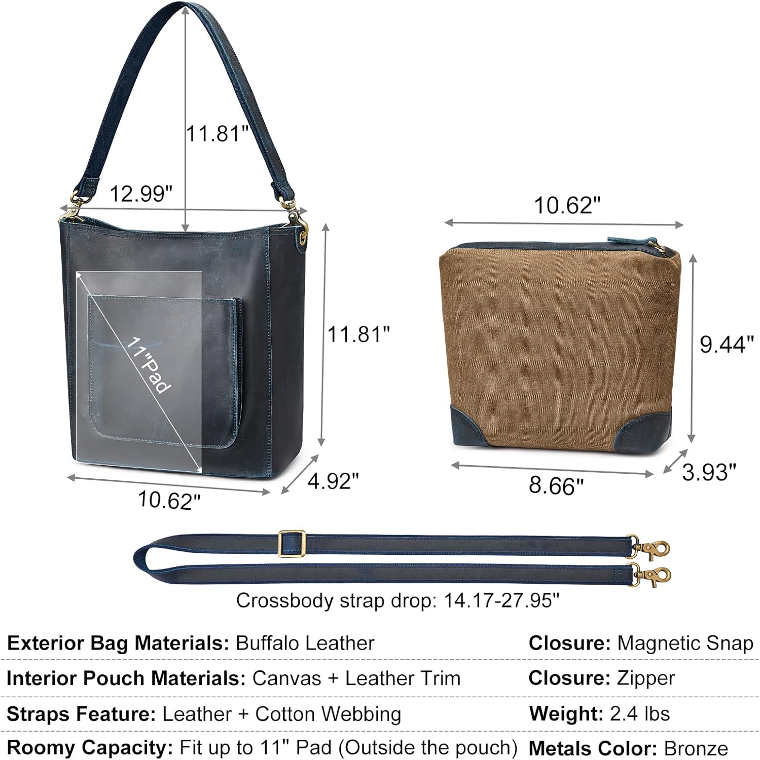 S-ZONE Women Genuine Leather Tote Bag Shoulder Handbag Bundle with Bucket Crossbody Purse - Image 4