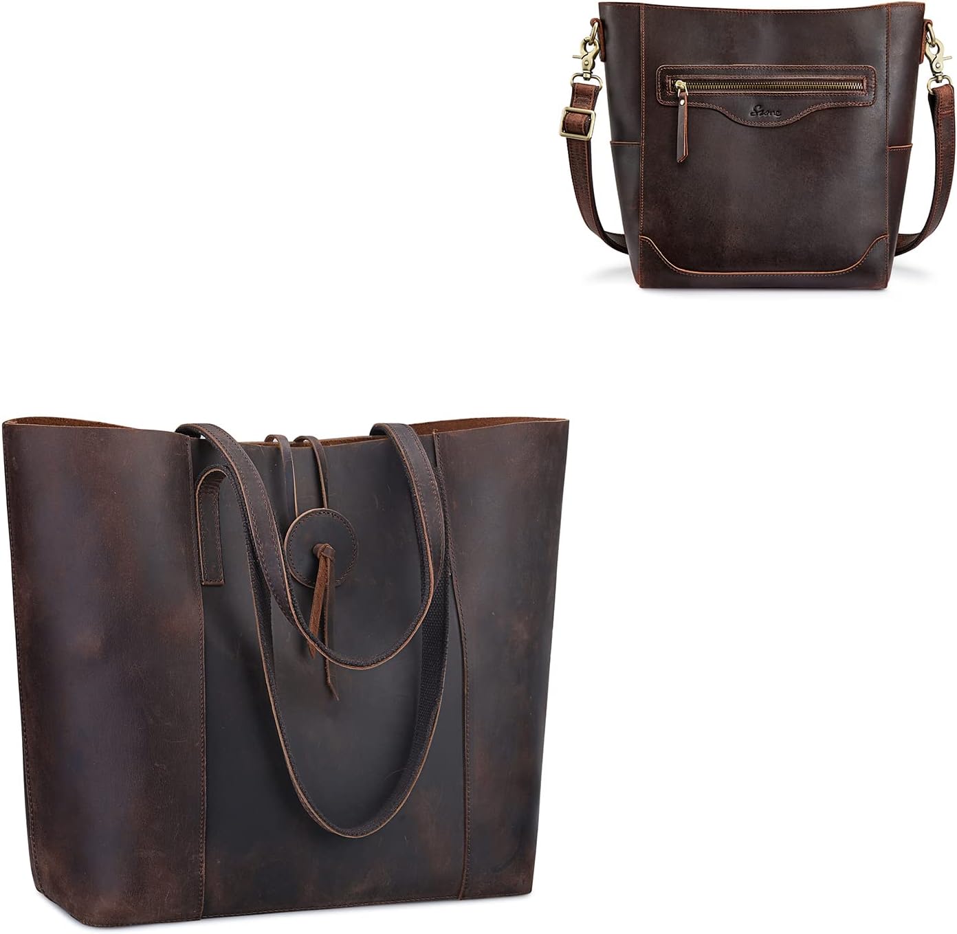 S-ZONE Women Leather Tote Bag Shoulder Handbag Bundle with Crossbody Bucket Purse