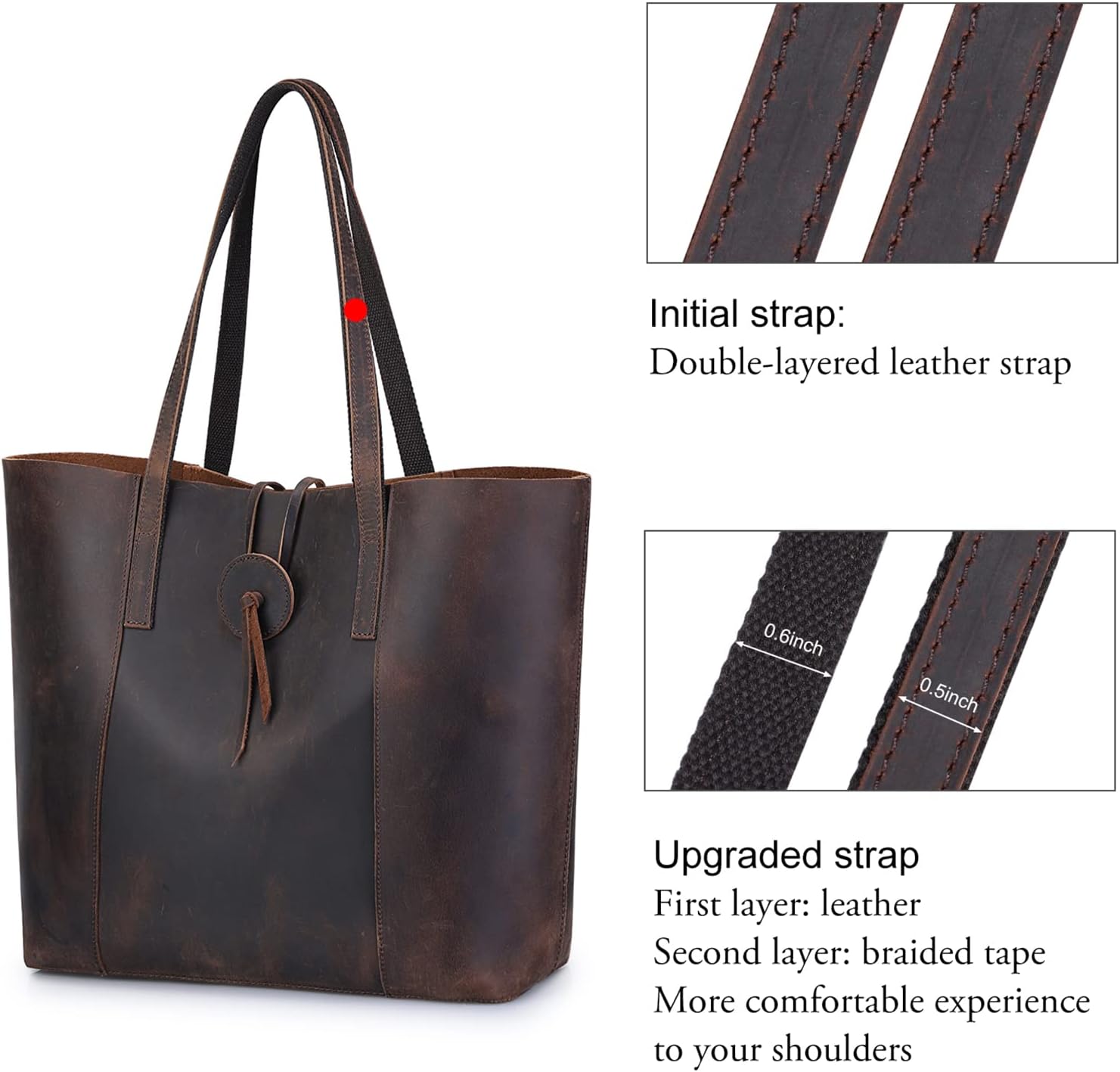 S-ZONE Women Leather Tote Bag Shoulder Handbag Bundle with Crossbody Bucket Purse - Image 9