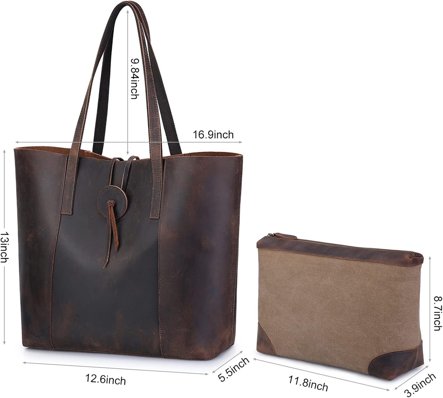 S-ZONE Women Leather Tote Bag Shoulder Handbag Bundle with Crossbody Bucket Purse - Image 7