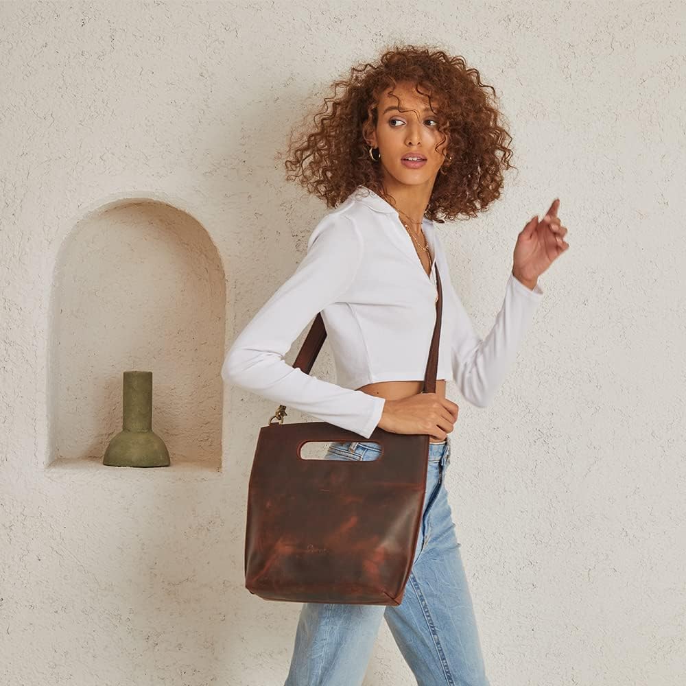 S-ZONE Women Vintage Genuine Leather Tote Bag with Clutch Bag - Image 9