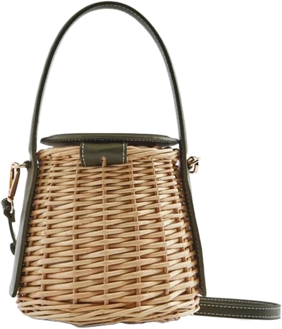 SCHIK Women's Handbag Drowstring Straw Beach Bag Summer Woven Bucket Crossbody Shoulder Bags Bohemian Female Handmade Rattan Tote