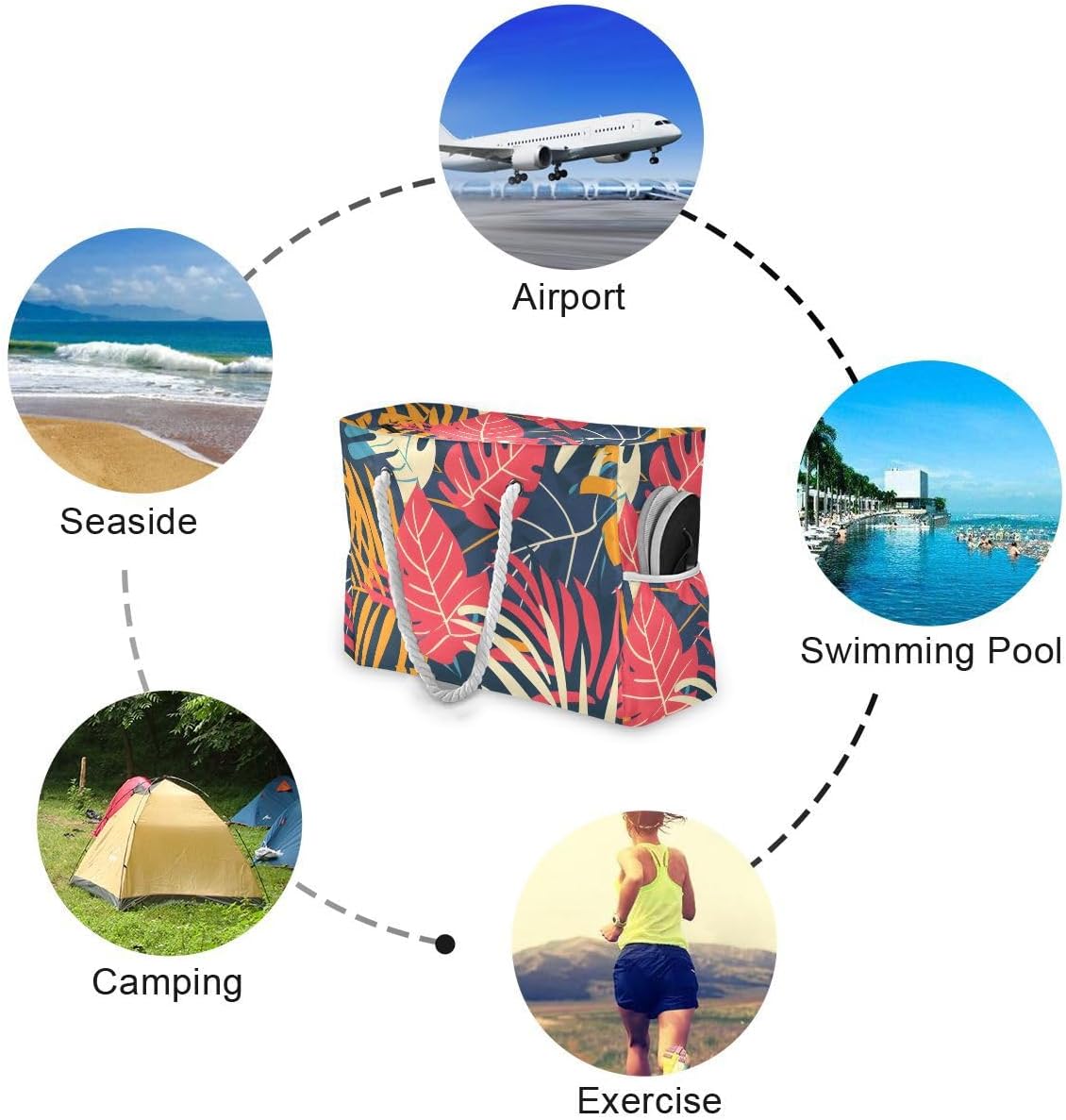 senya Large Beach Shoulder Bags Canvas Tote Water Resistant for Gym Travel Daily - Image 3