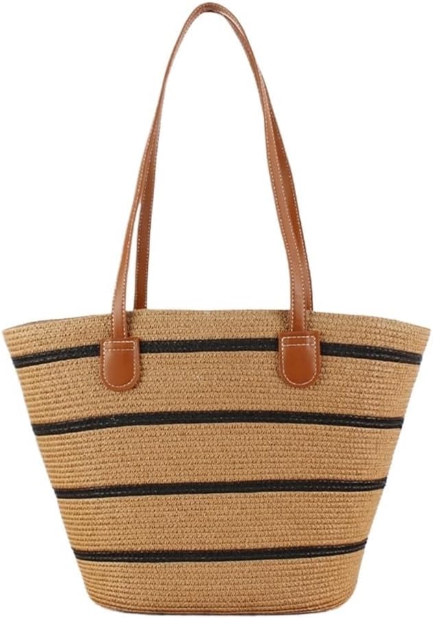 SIDUFHAOPKLL Stripe Large Capacity Tote Bag Handmade Woven Bag Holiday Hundred Shoulder Bag - Image 6