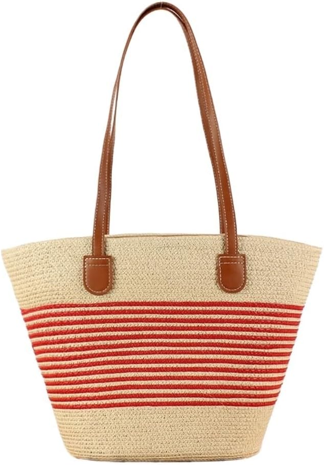 SIDUFHAOPKLL Stripe Large Capacity Tote Bag Handmade Woven Bag Holiday Hundred Shoulder Bag - Image 9