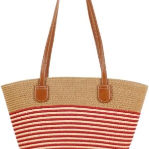 SIDUFHAOPKLL Stripe Large Capacity Tote Bag Handmade Woven Bag Holiday Hundred Shoulder Bag