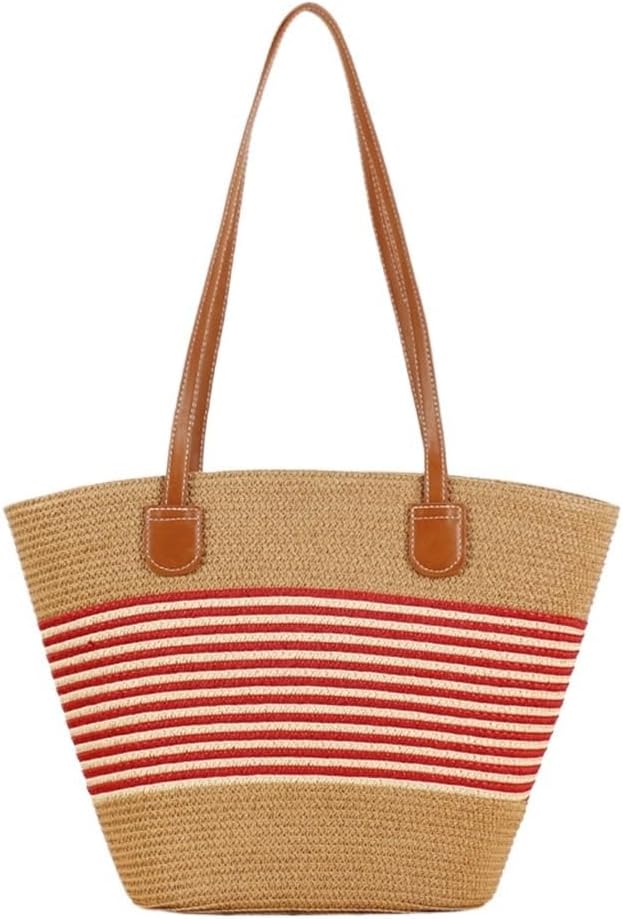 SIDUFHAOPKLL Stripe Large Capacity Tote Bag Handmade Woven Bag Holiday Hundred Shoulder Bag