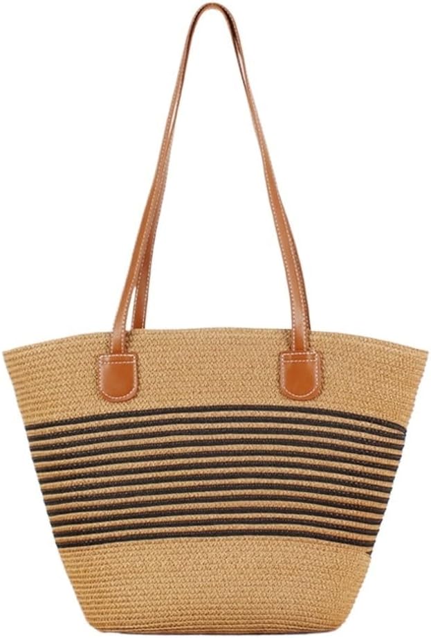SIDUFHAOPKLL Stripe Large Capacity Tote Bag Handmade Woven Bag Holiday Hundred Shoulder Bag - Image 8