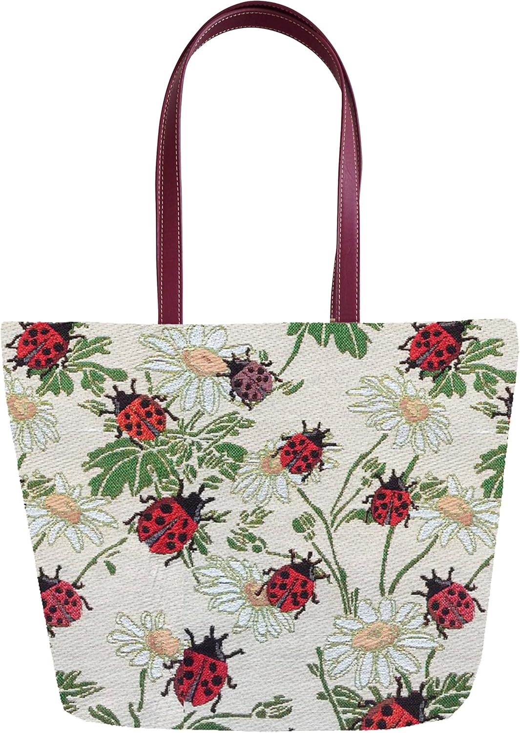 Signare Tapestry Shoulder Bag Tote Bag for Women with Ladybug and Daisy Design (SHOU-LDBD)