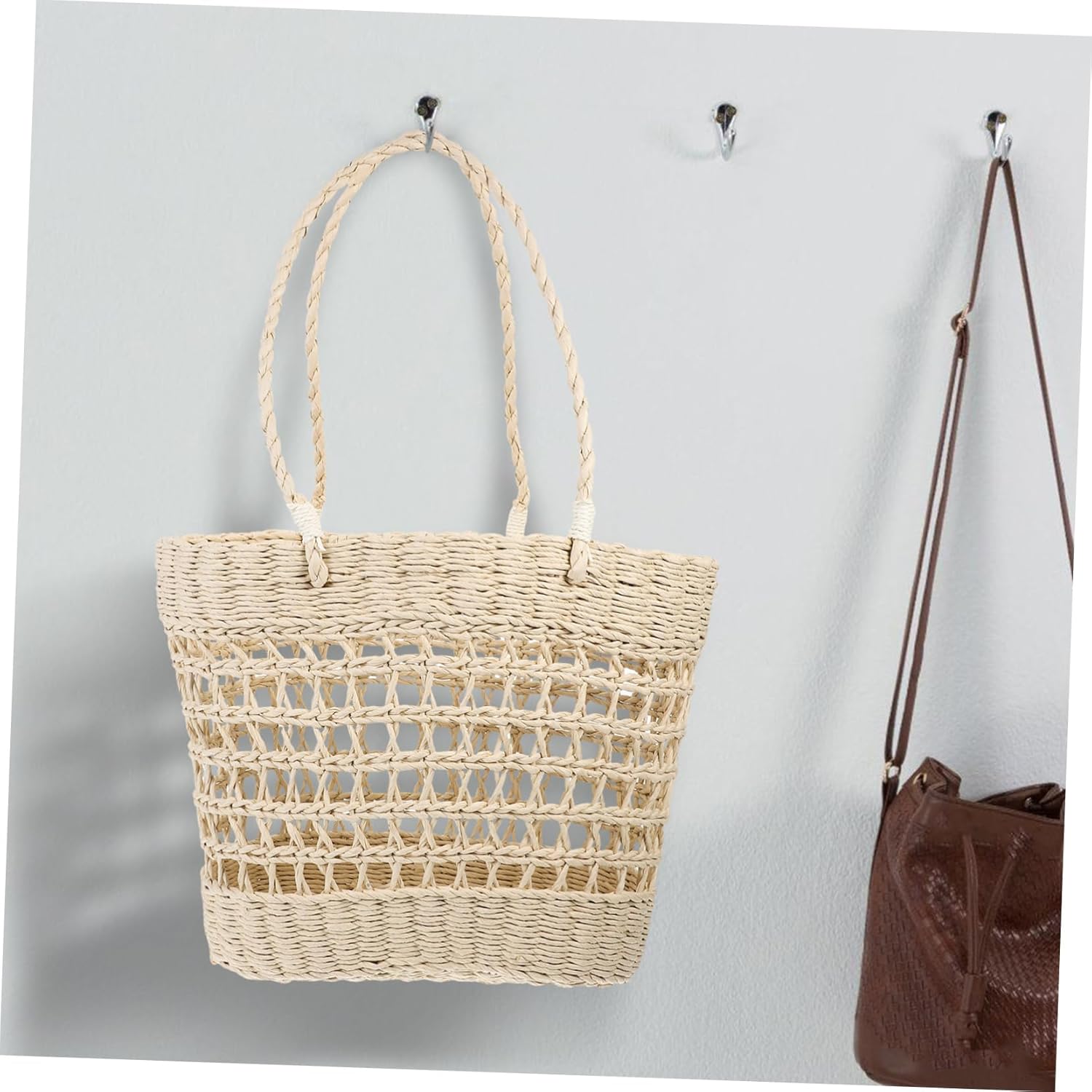 SOLUSTRE Hollow Woven Beach Handbag for Women Aesthetic Straw Tote Bag for Summer Seaside Casual Outings and Daily Use Lightweight and Versatile Storage - Image 8