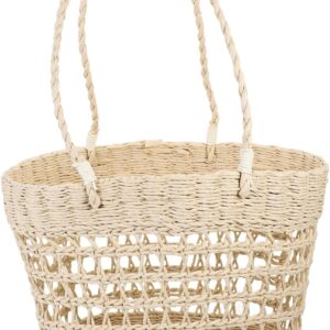 SOLUSTRE Hollow Woven Beach Handbag for Women Aesthetic Straw Tote Bag for Summer Seaside Casual Outings and Daily Use Lightweight and Versatile Storage