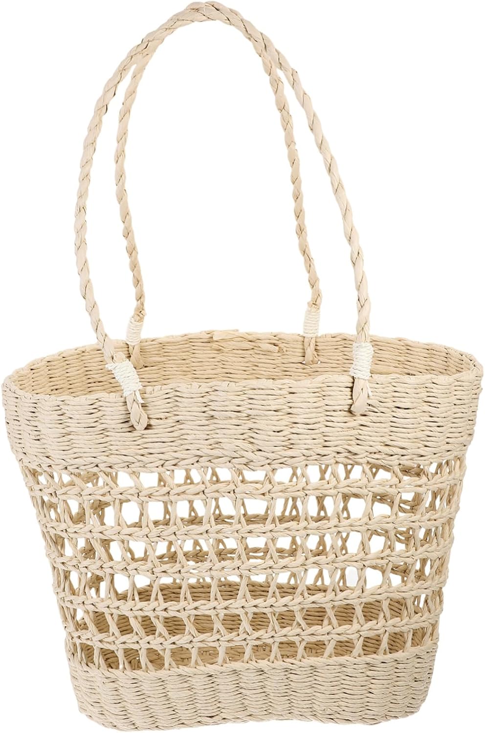 SOLUSTRE Hollow Woven Beach Handbag for Women Aesthetic Straw Tote Bag for Summer Seaside Casual Outings and Daily Use Lightweight and Versatile Storage