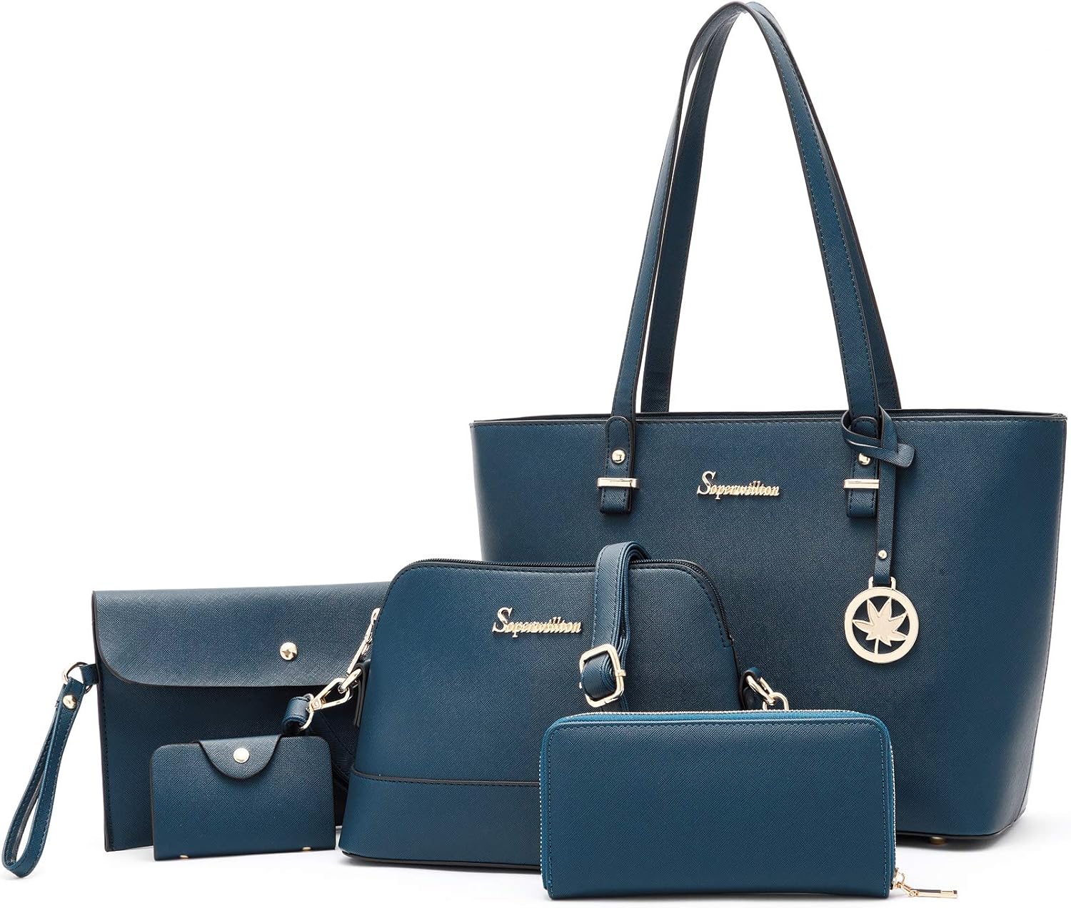 Soperwillton Handbags and Purses for Women Shoulder Tote Bags Top Handle Satchel Purse Set 5pcs - Image 13