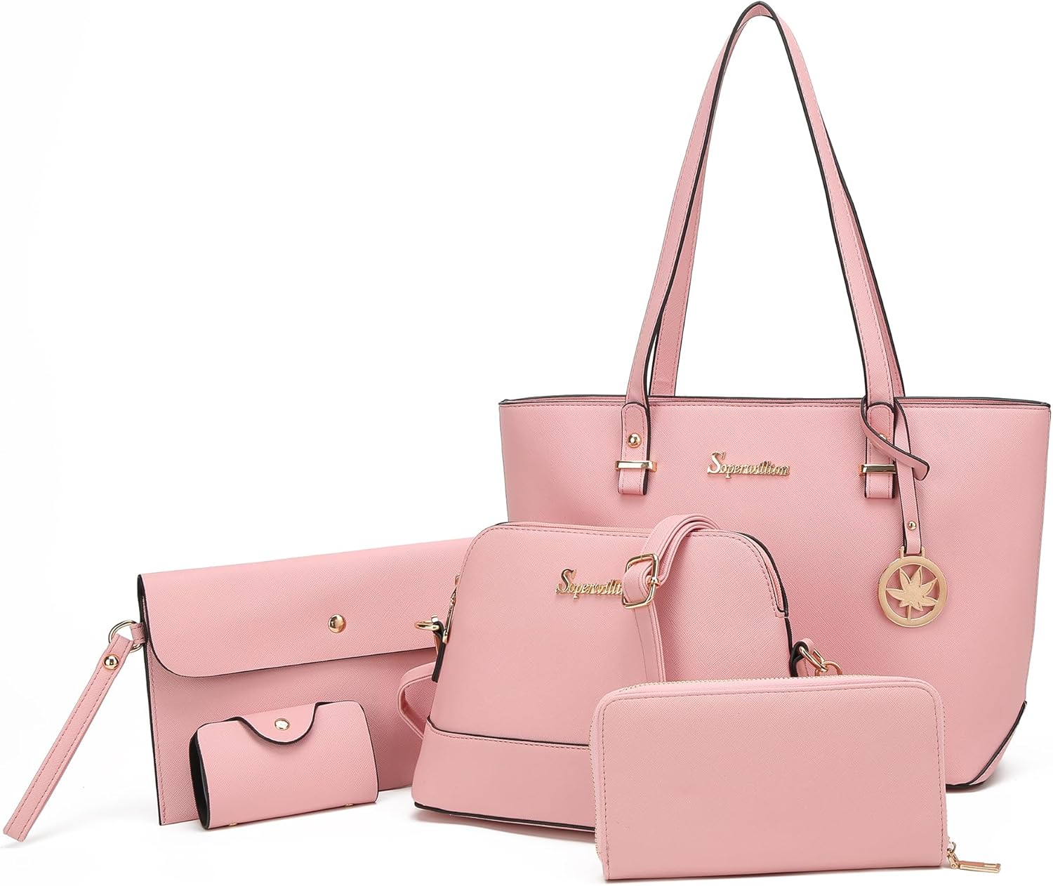 Soperwillton Handbags and Purses for Women Shoulder Tote Bags Top Handle Satchel Purse Set 5pcs - Image 11