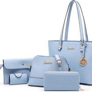 Soperwillton Handbags and Purses for Women Shoulder Tote Bags Top Handle Satchel Purse Set 5pcs