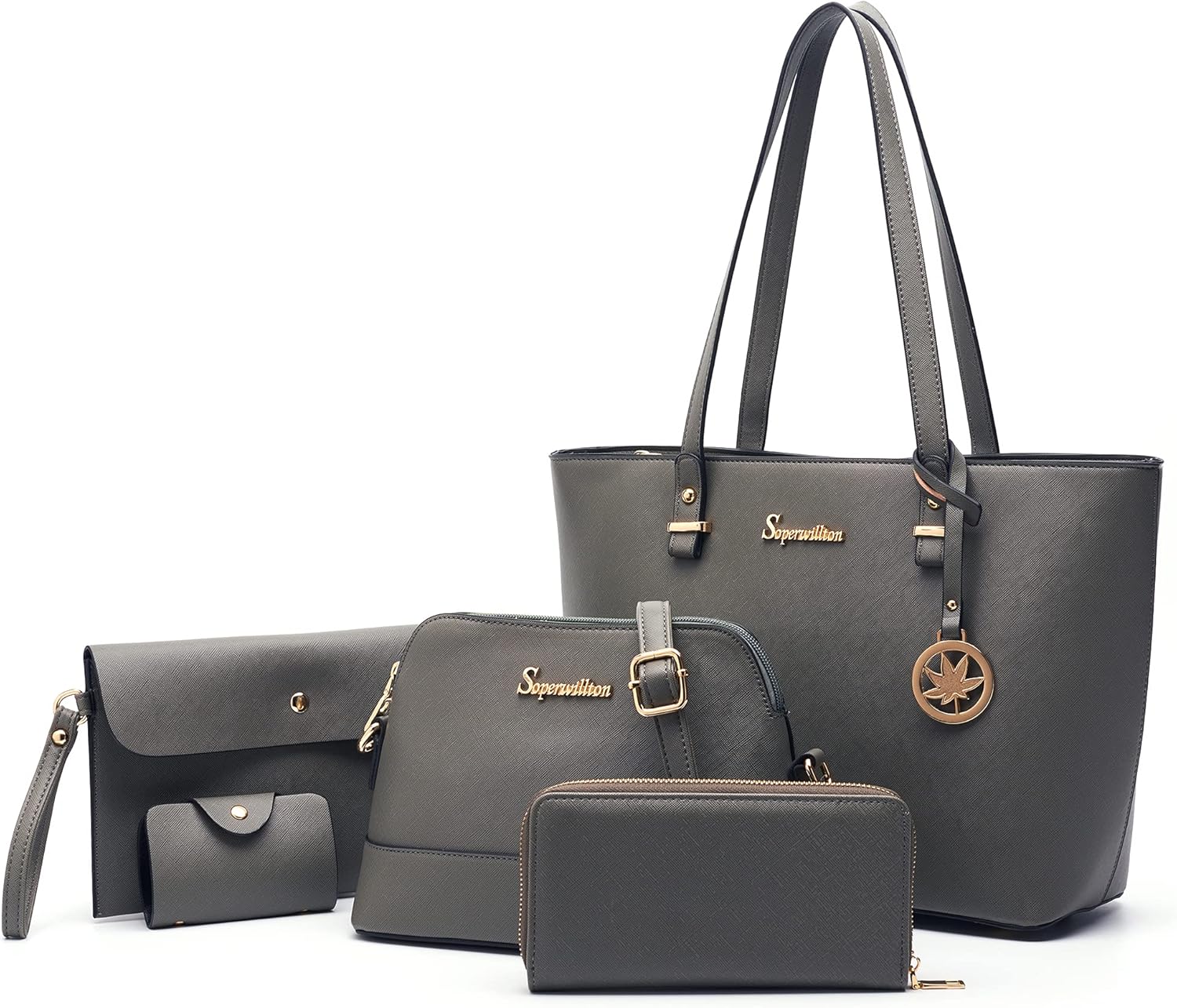 Soperwillton Handbags and Purses for Women Shoulder Tote Bags Top Handle Satchel Purse Set 5pcs - Image 18