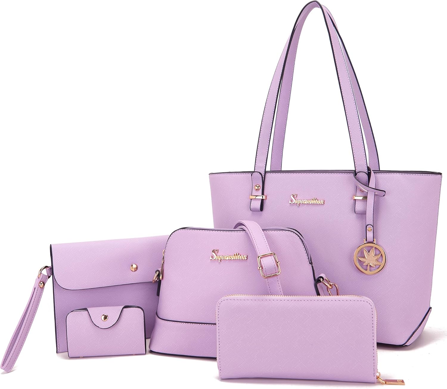 Soperwillton Handbags and Purses for Women Shoulder Tote Bags Top Handle Satchel Purse Set 5pcs - Image 27