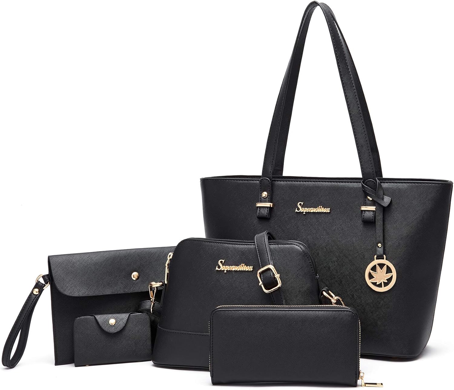 Soperwillton Handbags and Purses for Women Shoulder Tote Bags Top Handle Satchel Purse Set 5pcs - Image 19