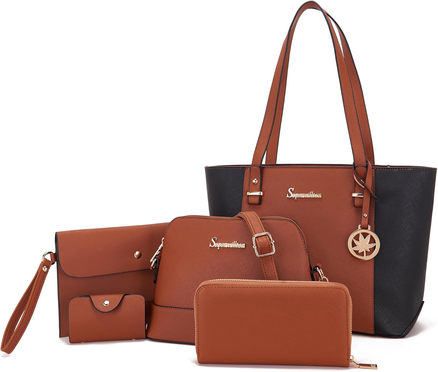 Soperwillton Handbags and Purses for Women Shoulder Tote Bags Top Handle Satchel Purse Set 5pcs - Image 28