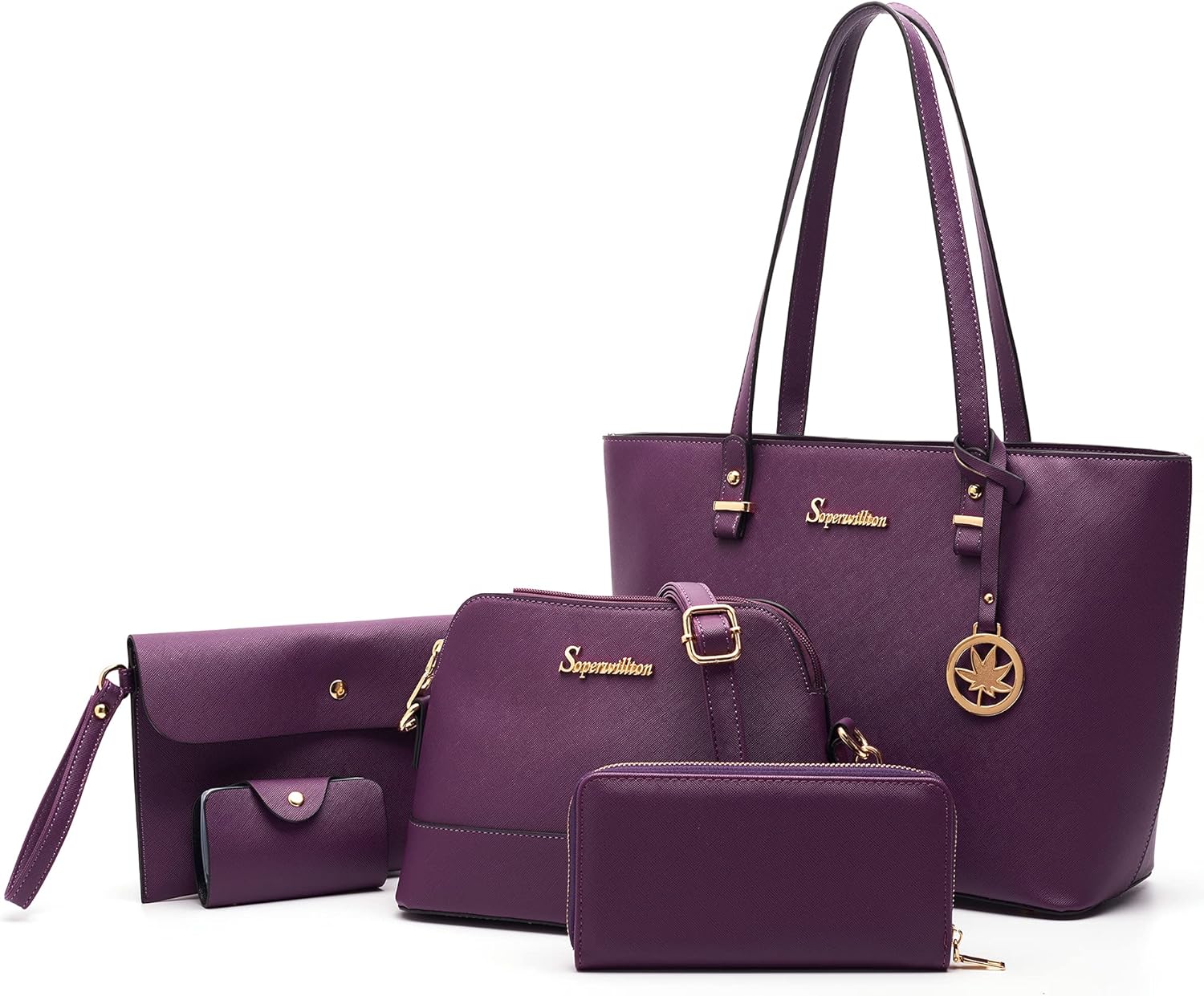 Soperwillton Handbags and Purses for Women Shoulder Tote Bags Top Handle Satchel Purse Set 5pcs - Image 20