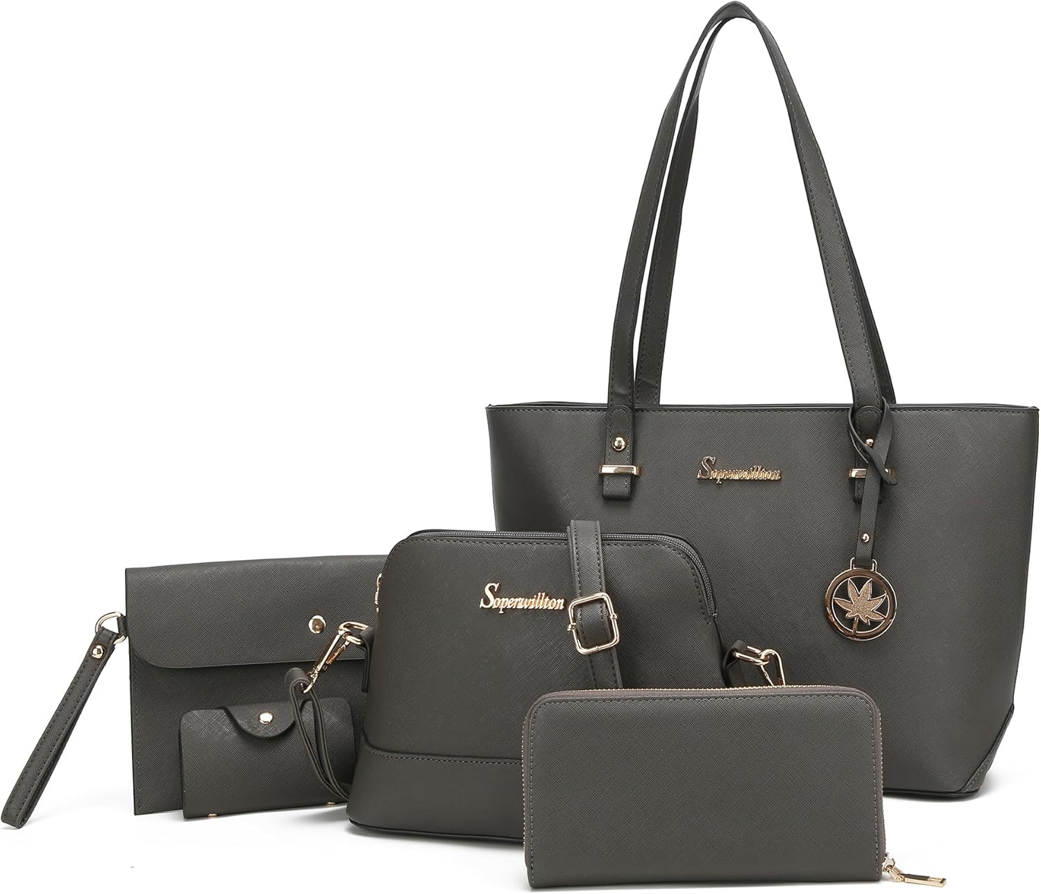 Soperwillton Handbags and Purses for Women Shoulder Tote Bags Top Handle Satchel Purse Set 5pcs - Image 25