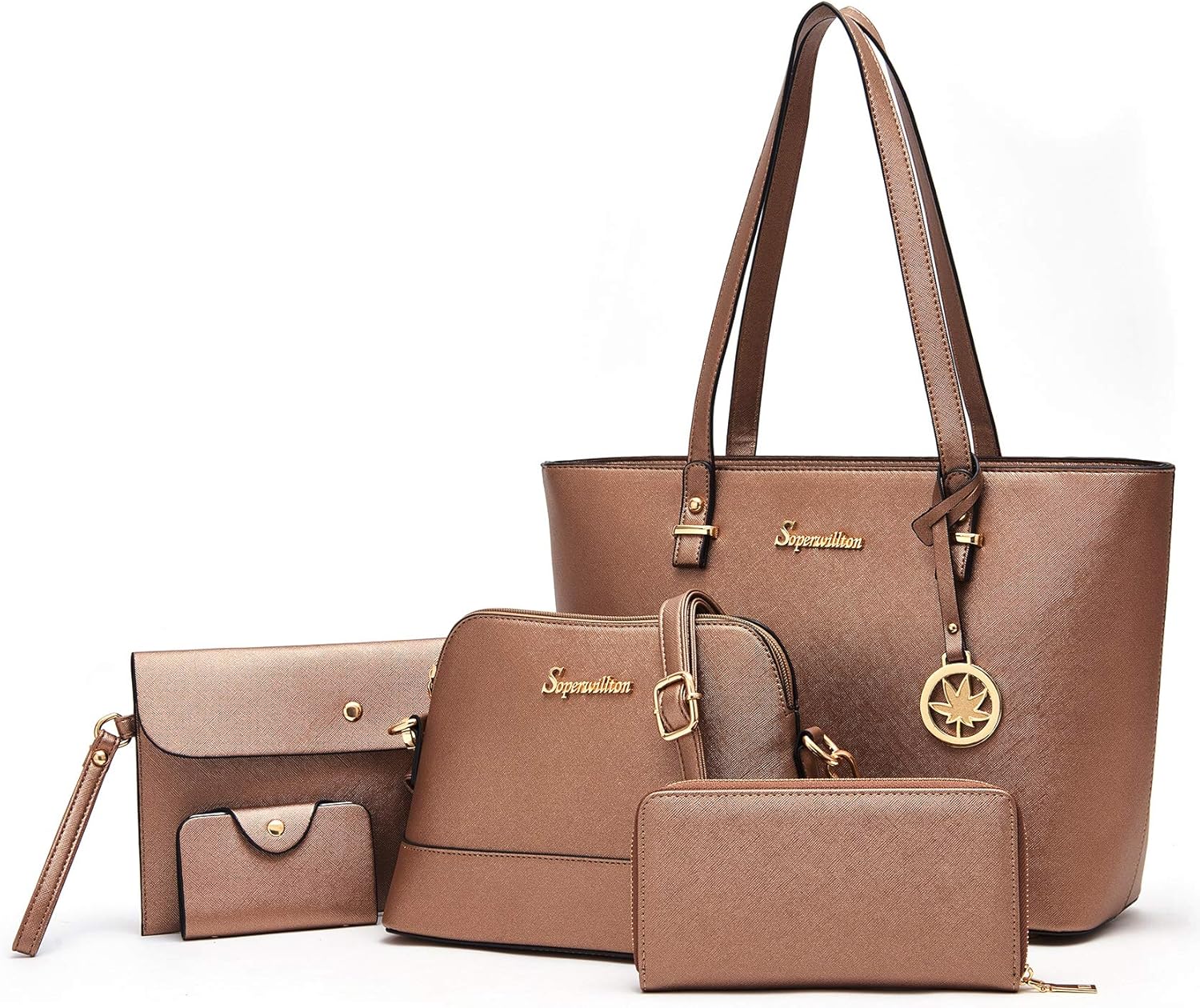 Soperwillton Handbags and Purses for Women Shoulder Tote Bags Top Handle Satchel Purse Set 5pcs - Image 14