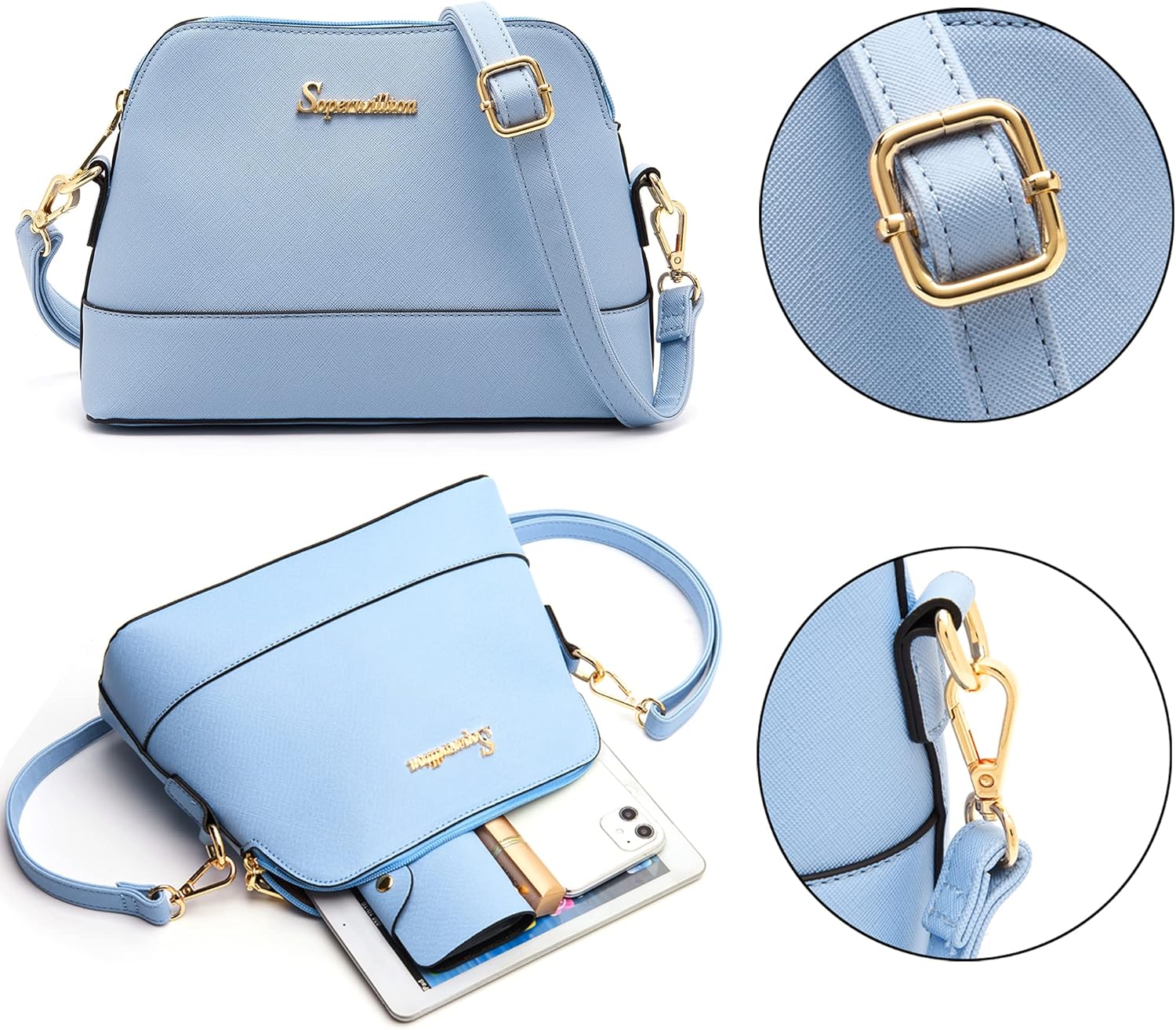 Soperwillton Handbags and Purses for Women Shoulder Tote Bags Top Handle Satchel Purse Set 5pcs - Image 6