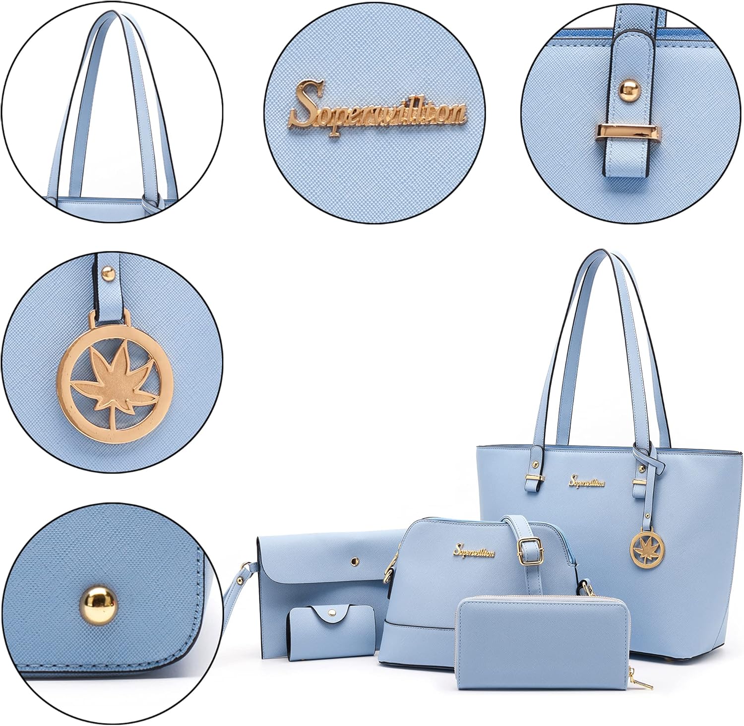 Soperwillton Handbags and Purses for Women Shoulder Tote Bags Top Handle Satchel Purse Set 5pcs - Image 3