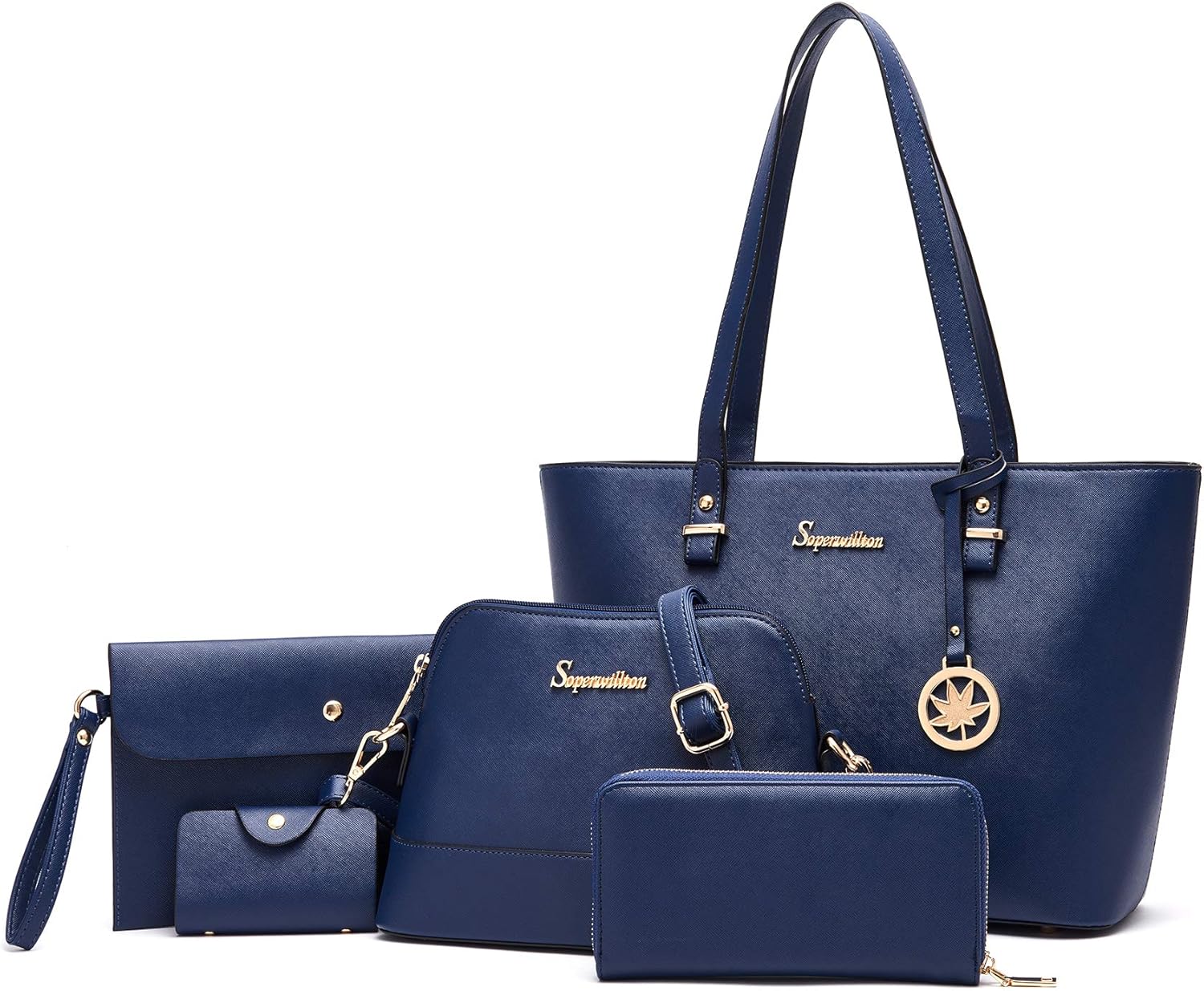 Soperwillton Handbags and Purses for Women Shoulder Tote Bags Top Handle Satchel Purse Set 5pcs - Image 10